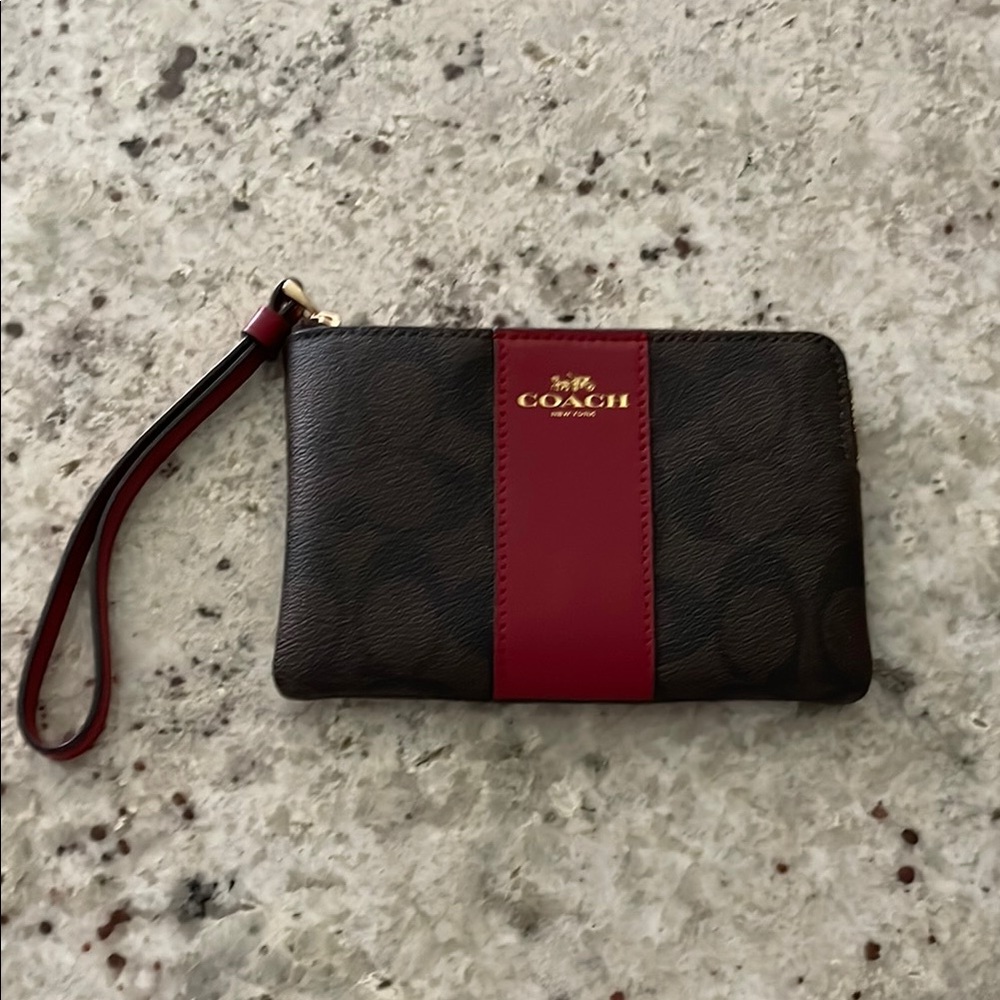 Coach Signature Brown and Red Wristlet